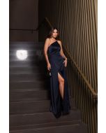 Flor da Moda | Vestido Cetim Ombro Azul Marinho