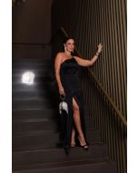 Flor da Moda | Vestido Cetim Ombro Preto