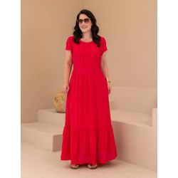Dona Charme | Vestido Longo Viscose Pregas