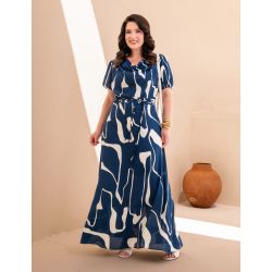Dona Charme |Vestido  Longo Crepe Gola Boba 