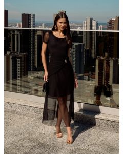 Imp&eacute;rio By Titanium |Vestido Evas&ecirc; de Tule com Drapeados 