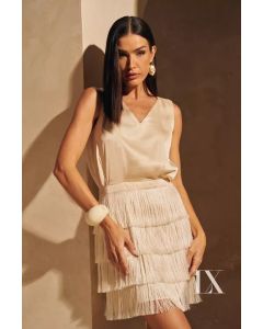 Luxo |  Vestido Curto com Franjas Mait&ecirc; P&eacute;rola