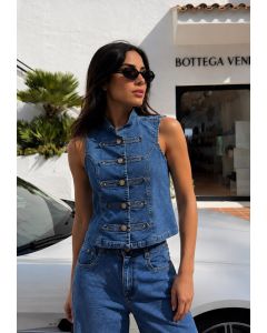 La Portt | Colete Napole&atilde;o em Jeans com Elastano