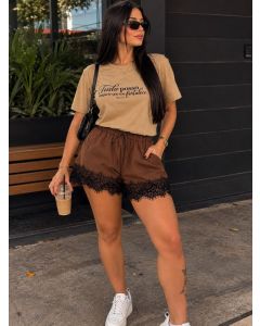 Lokahi | Shorts em Renda Chocolate
