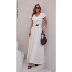 Cora Canela | Vestido Slub c/ Linho Off White