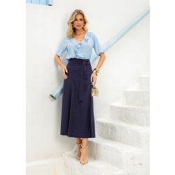 Vanessa Ferraz | Saia midi de linho c/ fivela