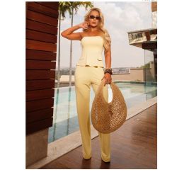 Maria Dondoca | Conjunto Top Babado Moletinho Amarelo