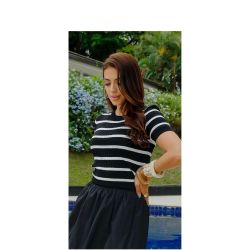 Imperio By Titanium | Blusa de Trico Listrado Preta