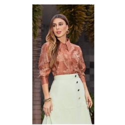 Imperio By Titanium | Camisa de Liocel Tecido Bordado Marrom