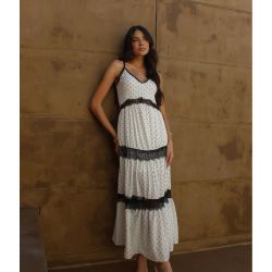 Madri Belle | Vestido Carmen Estampa Poá Off White