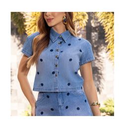 Imperio By Titanium | Camisa Cropped Jeans com Bordado de Póa