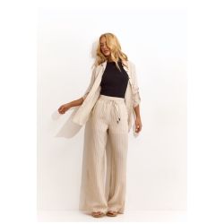 Lily Belle | Camisa em Rayon Risca de Giz Cru