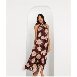 Madri Belle | Vestido Max Midi Ashley Est. Jardim Sépia Café