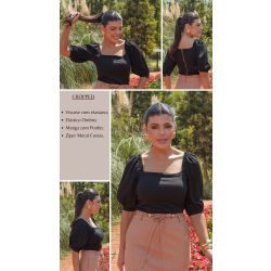 Dumene | Cropped Viscose Rayon Twill Preto