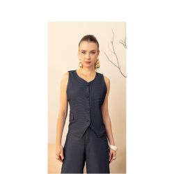 Imperio By Titanium | Colete Alongado Jeans Listrado