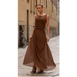 Cora Canela | Vestido Crepe Chiffon Marrom