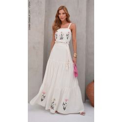 Cora Canela | Vestido Viscolinho c/ Elastano Off White