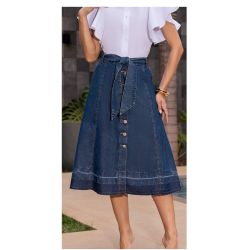 Imperio By Titanium | Saia Evase Jeans com Recorte