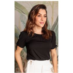 Dumene | Blusa Rolete nas Mangas Rayon Twill Preto
