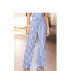 Imperio By Titanium | Calça Wid Leg de Tricoline Listrado
