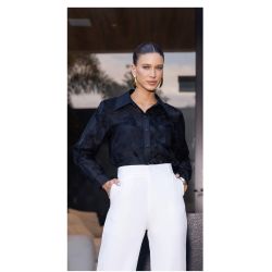 Imperio By Titanium | Camisa de Liocel Tecido Bordado Preto