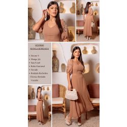 Dumene | Vestido com Mangas Bordadas Mousse