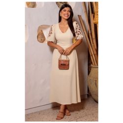 Dumene | Vestido com Mangas Bordadas Trigo