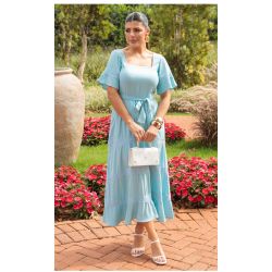 Dumene | Vestido Max Midi Entremeio Azul