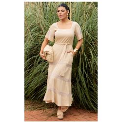Dumene | Vestido Max Midi Entremeio Bege