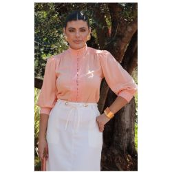 Dumene | Camisa Entremeio Viscose Rayon Slub Laranja