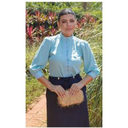 Dumene | Camisa Entremeio Viscose Rayon Slub Azul