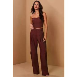 Luleg | Calça detalhe bolsos e pregas Marrom