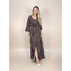 Maria Poá | Vestido Marrom Listrado