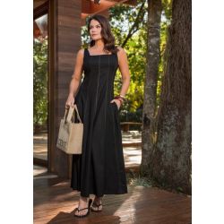 Vanessa Ferraz | Vestido Midi de linho Preto