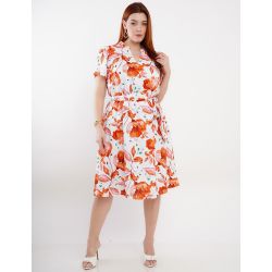 Dona Charme | Vestido Midi branco e laranja