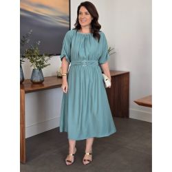 Dona Charme | Vestido Midi Crepe Azul