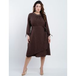 Dona Charme | Vestido Midi linho risca de giz
