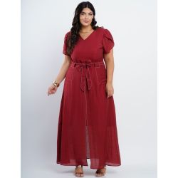 Dona Charme | Vestido Longo com pesponto Vermelho