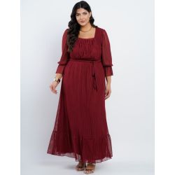 Dona Charme | Vestido Longo Tule gola quadrada Vermelho