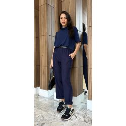 Maria Dubox | Calça de linho Deise marinho