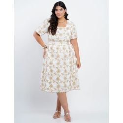 Dona Charme | Vestido Curto Linho Misto Bege