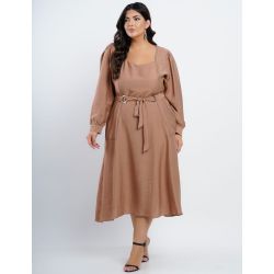 Dona Charme | Vestido Midi Crepe Bege