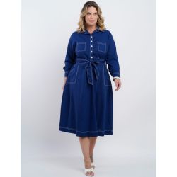 Dona Charme | Vestido Midi Linho Azul Escuro
