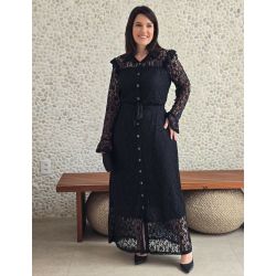 Dona Charme | Vestido Longo Renda Preto