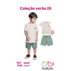 Sul Kids | Conjunto Masculino Camiseta com Estampa nas costa e shorts cargo