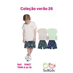 Sul Kids | Conjunto Masculino Camiseta com Estampa nas costa e shorts estampado