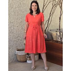 Dona Charme | Vestido MidI Linho Laranja
