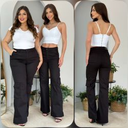 Golstt | Calça Wide Leg Cargo Jetblack