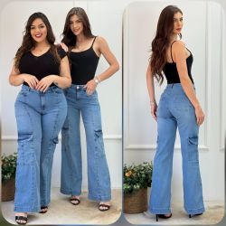 Golstt | Calça Wide Leg Cargo Delave