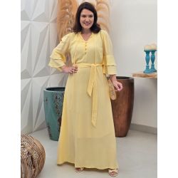 Dona Charme | Vestido Longo de Viscose Amarelo